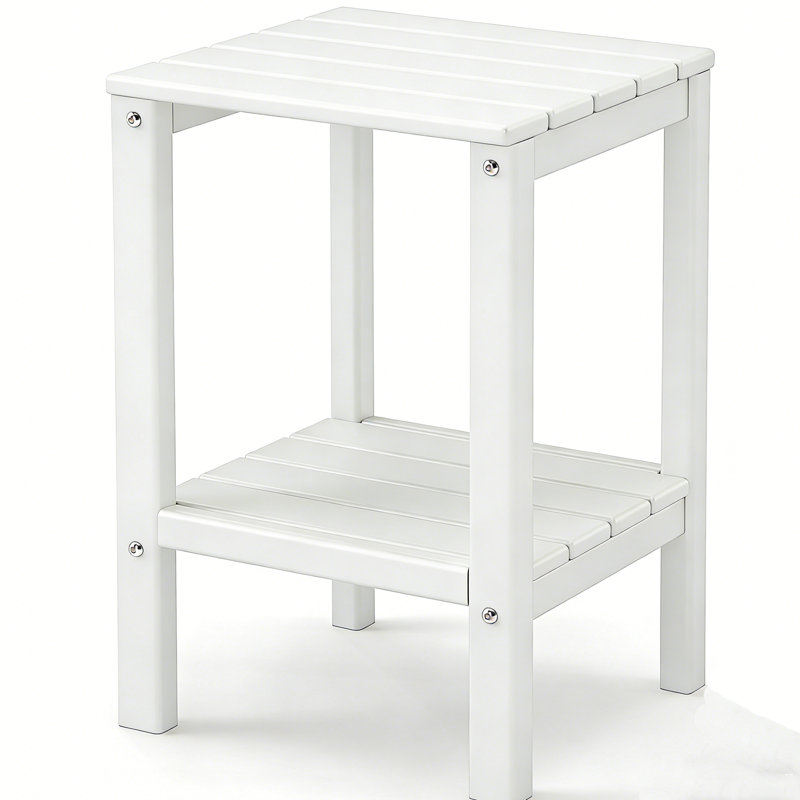 23.5" HDPE 2-Tier Tall Outdoor Sidetable, White