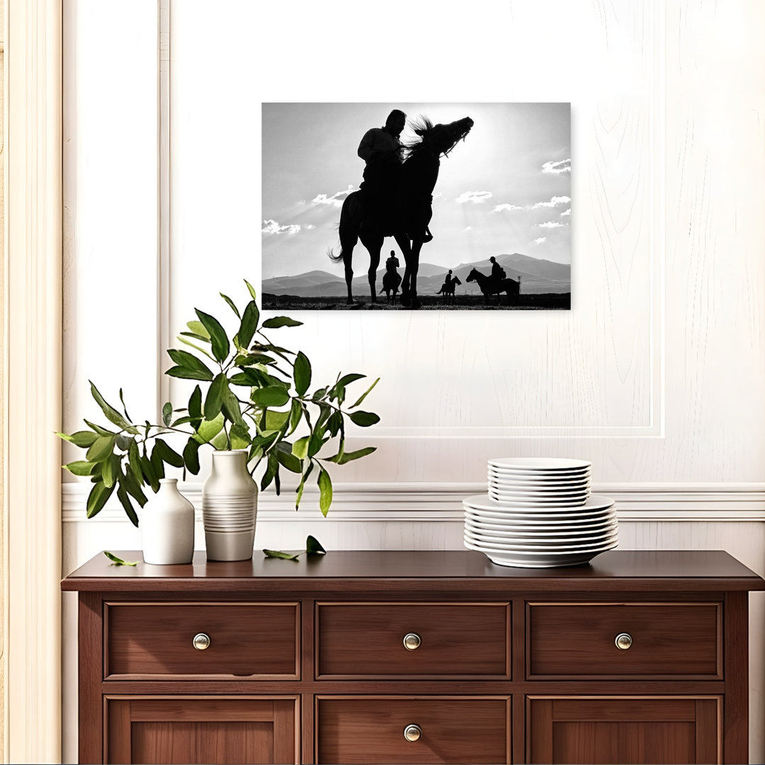 Wild West Horse Silhouettes Dramatic Abstract Contemporary Horse Landscape Mountain Wall Art Print
