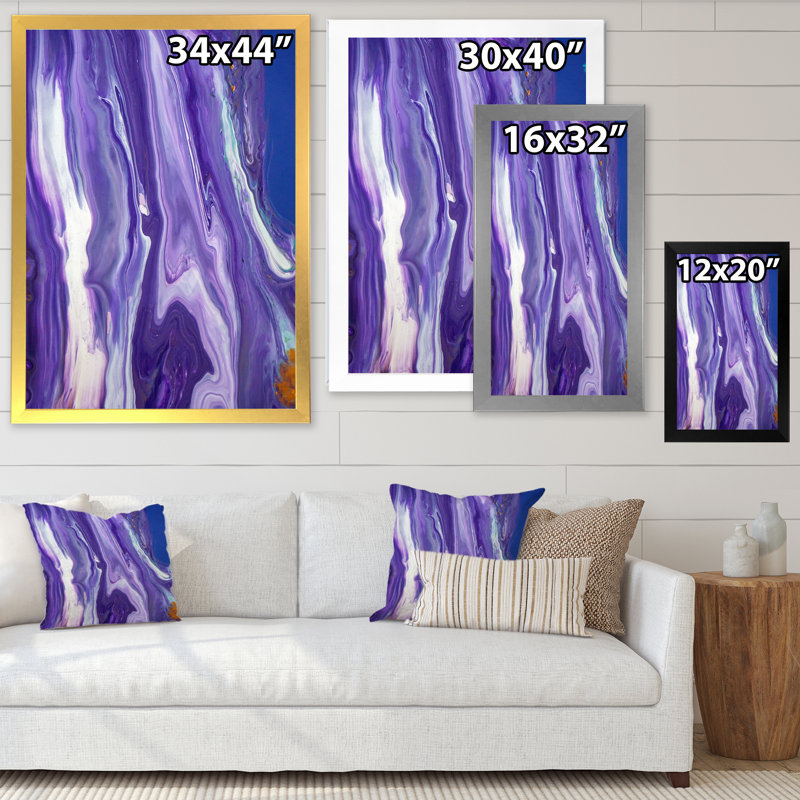 Marbre mauve luxueux, art fluide - œuvre d'art moderne sur toile, H 36 po x l 24 po x P 1 po, Cadre doré