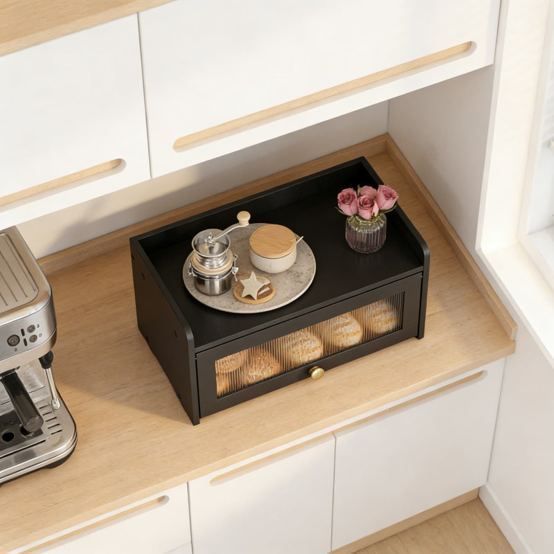 Boîte à pain de style campagnard avec fenêtre de visualisation, grand contenant de rangement pour le comptoir de cuisine, garde-pain en bois de bambou avec loquet magnétique et tablette plate