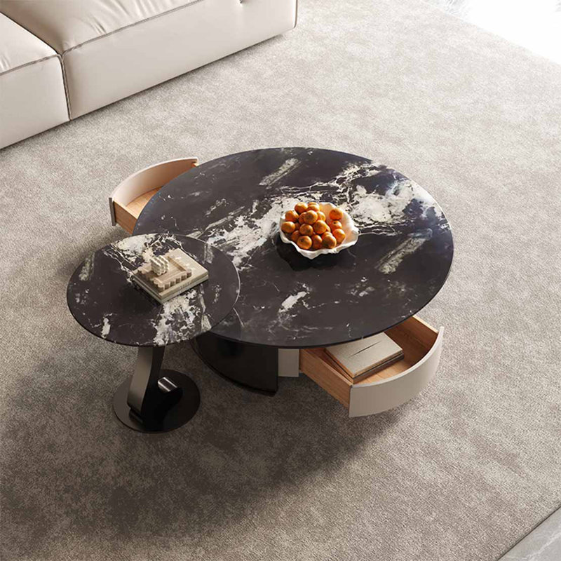Creative supercrystalline stone coffee table, 16.5" H x 35.4" L x 35.4" W, Golden, White