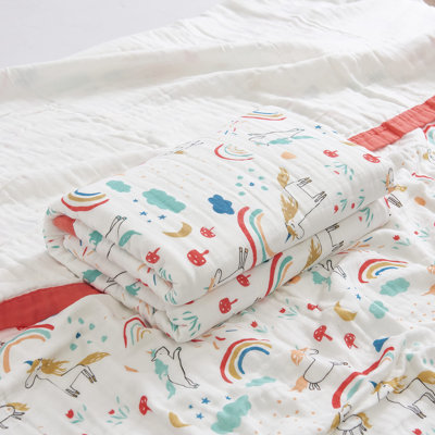 Blanket Reversible 100% Cotton 6 Layer Quilt Bed Blanket Soft Warm Throw Sofa Couch Toddler Kids Boy Cartoon Travel Coverlet Sheet (Universe, Twin 56"