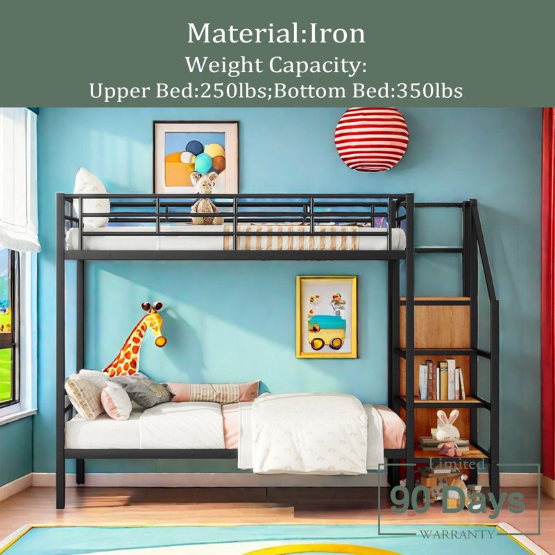 Eleuterio Kids Bunk Bed, Black, Twin Over Twin