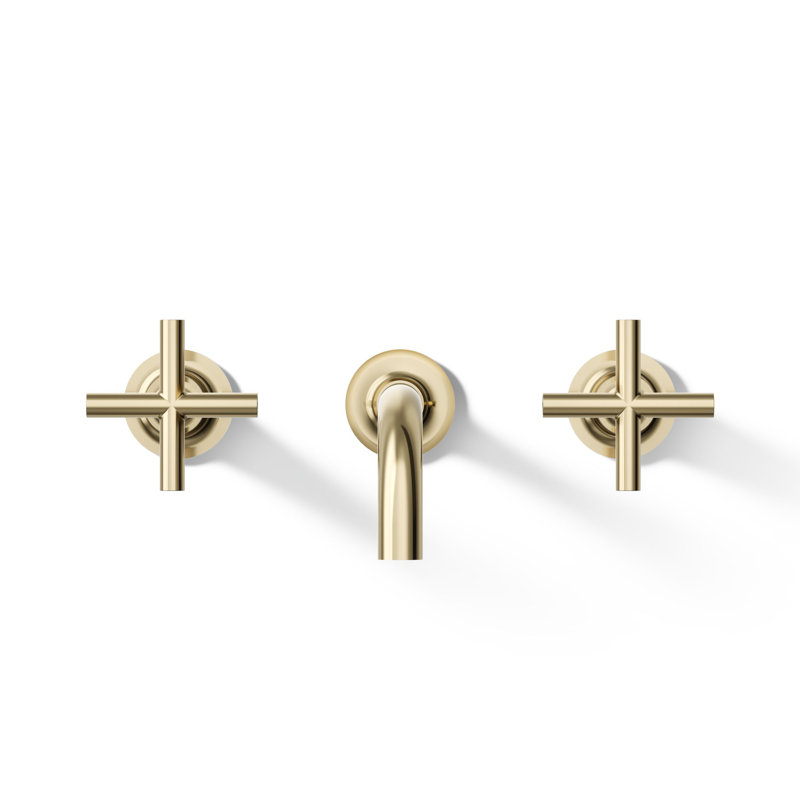 Purist® Wall Mounted Bathroom Faucet, Cross Handle, Vibrant French Gold