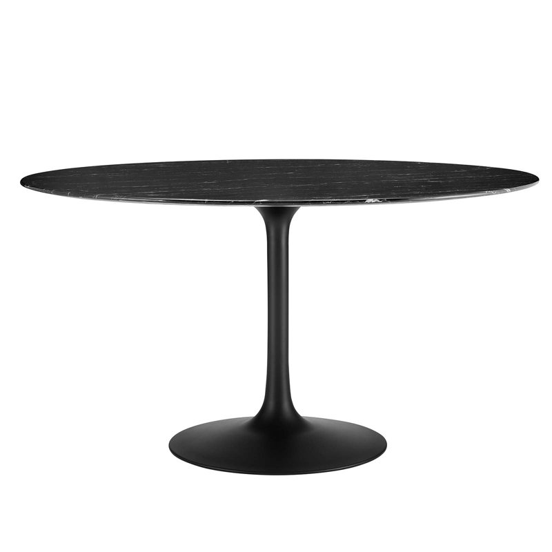 54" Round Black Marble Mid-century Modern Dining Table