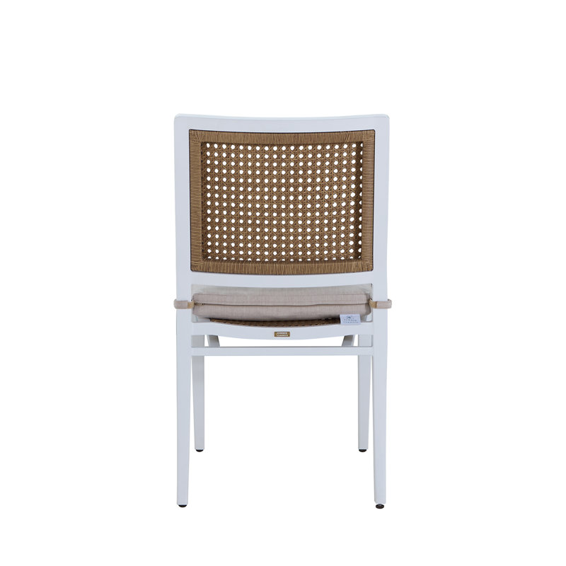 Bermuda Aluminum and Cane Stacking Side Chair, No Welt + Standard Fill, Bali Pearl, Chalk And Natural Cane