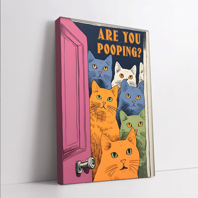 1PC Wall Arts Posters Framed,  Are You Pooping Funny Cat Decorative Painting, Colorful Kitten Art Print for Bathroom Wall Decor, Whimsical Pet Lover Gift, Home Decoration with Humorous Animal Design, Modern Canvas Wall Art for Cat Owners