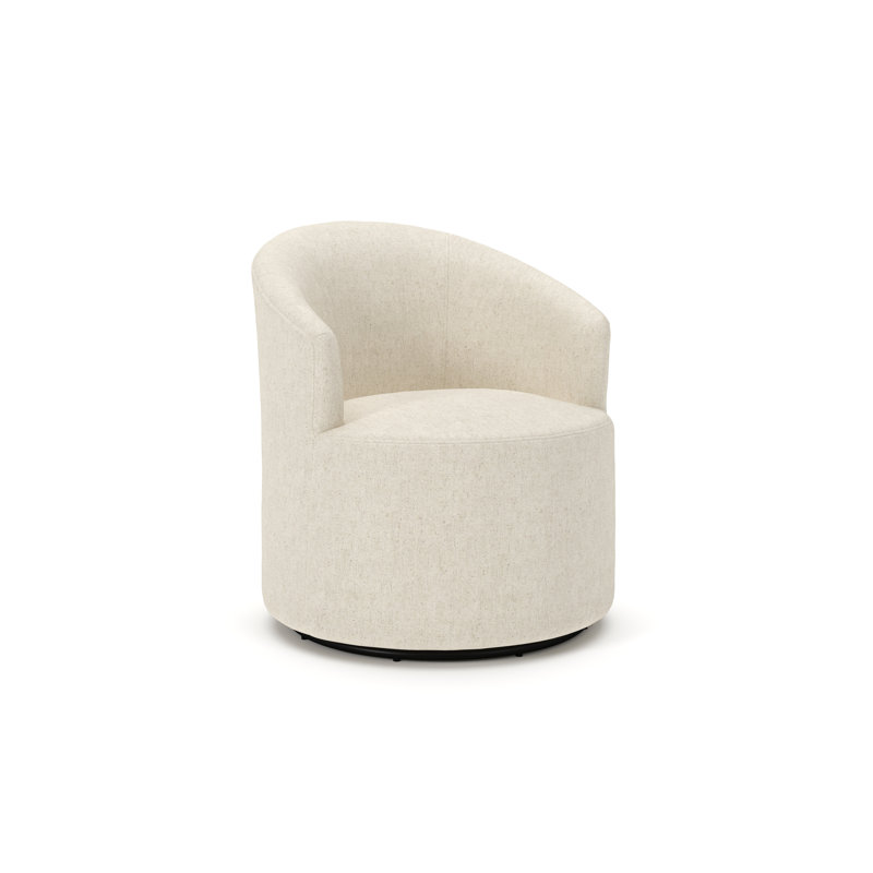 Fauteuil demi-tonneau pivotant rembourré Deryn, Mélange de lin performance John Sepia