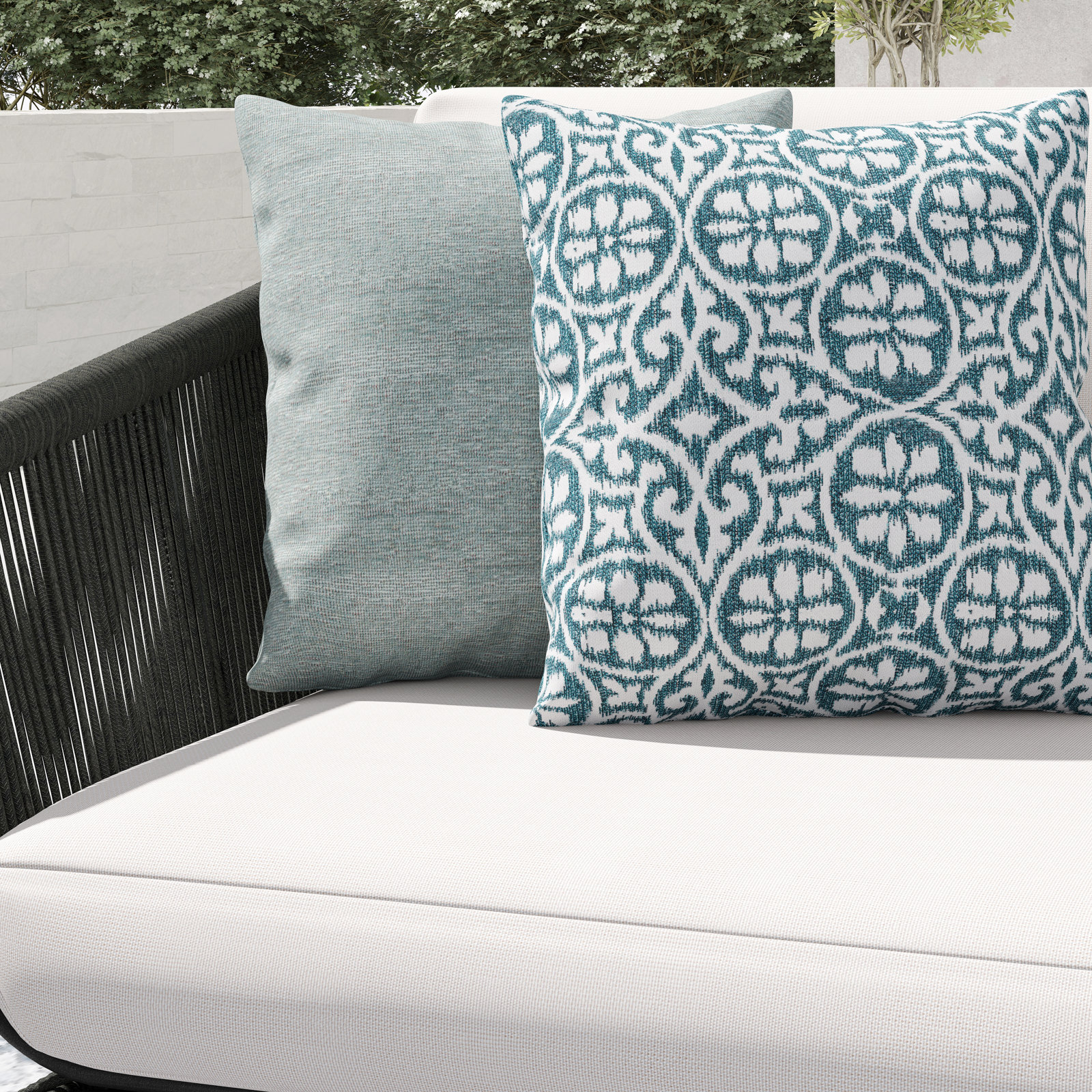 Carlen 3-Person Sunbrella® Patio Seating Group, Canvas Birds Eye Cushion/Green Frame