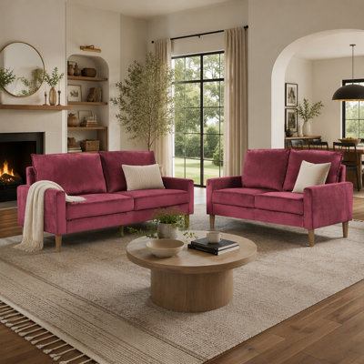 Modern Minimalist Velvet Upholstered Loveseat Sofa, Solid Wood Frame Coil Spring Cushioned Compact 2-Seater Couch for Living Room Apartment