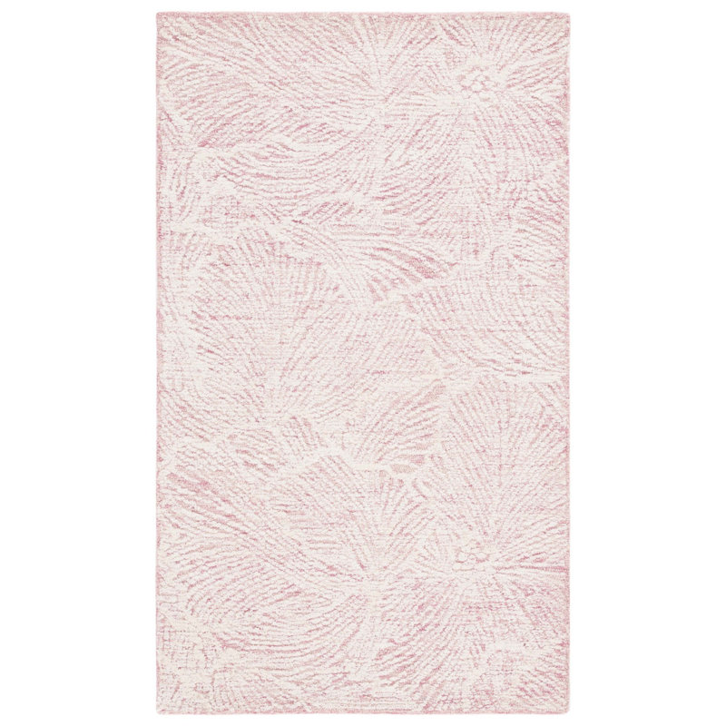 Keerthika Hand Tufted Wool Cotton with Latex Floral Rug in Ivory/Pink, Rectangle 3' x 5'