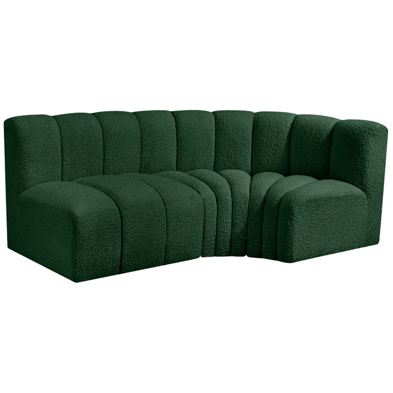 Holdren Upholstered Curved Sectional Reversible, Green Boucle Fabric