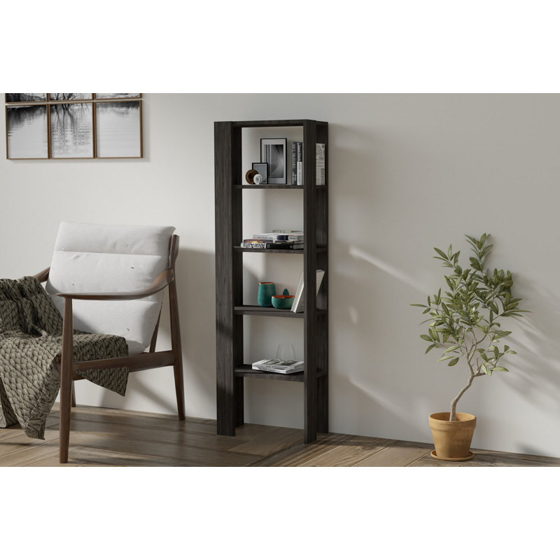 Bibliothèque Modern Anthracite, 5 tablettes, 20,9 po x 63,0 po x 9,1 po | 100% panneau de particules enduit de mélamine, épaisseur: 0,7 pouce | Design scandinave mural et élégant pour le rangement de la maison et du bureau