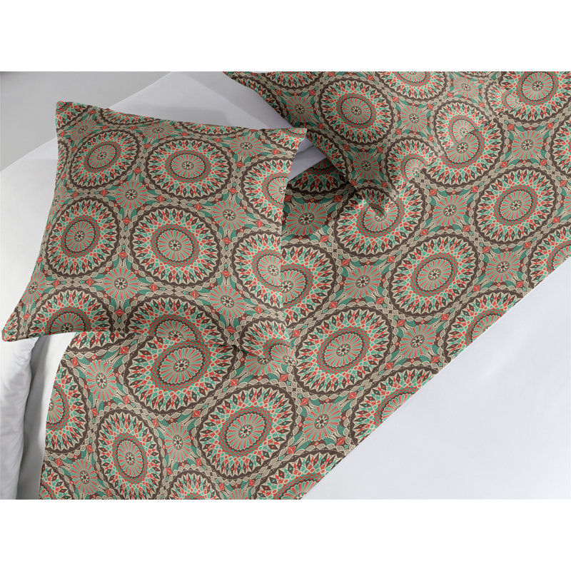 Ambesonne Oriental Bed Runner Set Psychedelic Round Pattern  Multicolor, King
