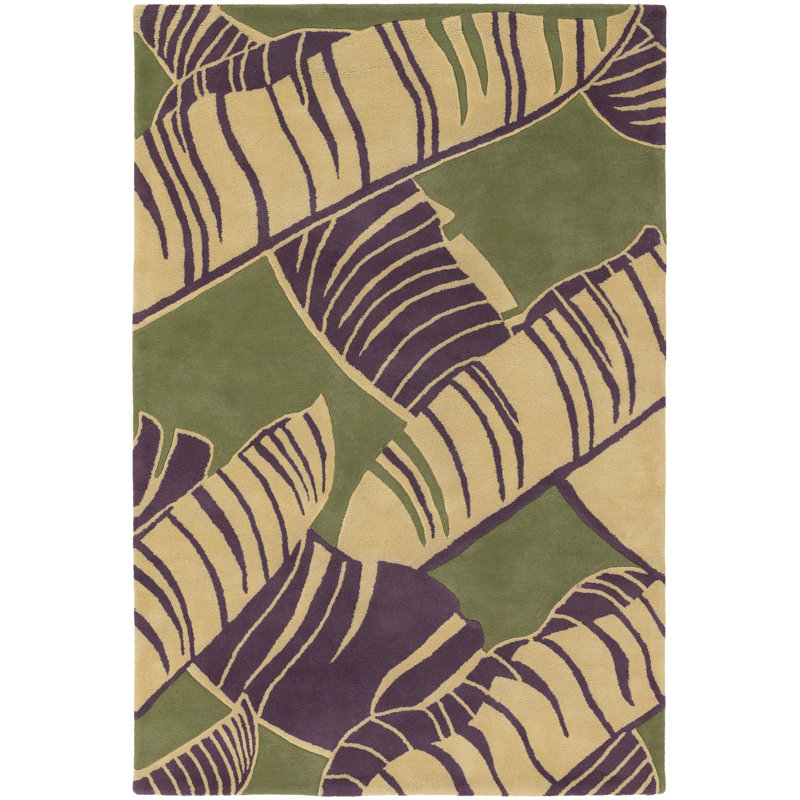 Fitzgerald Authentic Hand-Tufted Handmade Blue, Grey & Ivory Modern Tropical Banana Leaf Wool Area Rug, Tan/ Gray/ Coral 