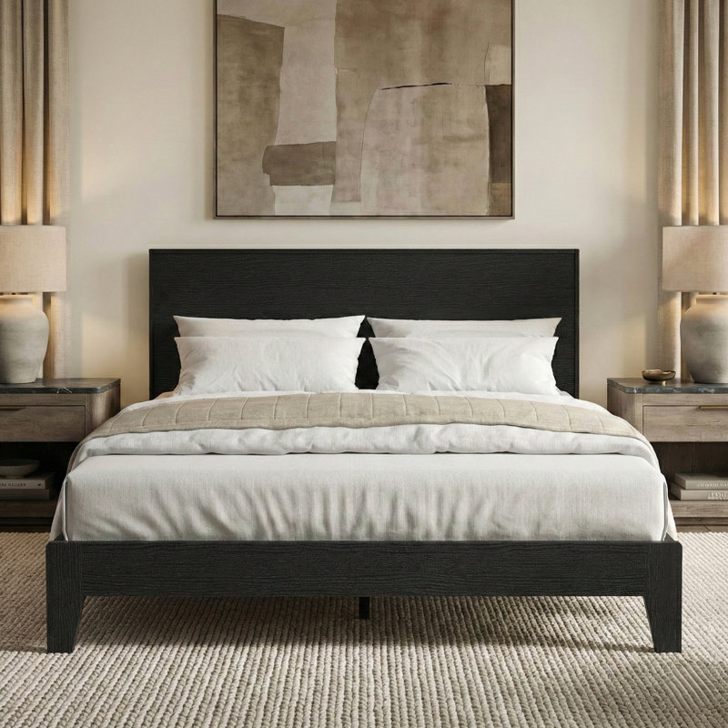 Allyannah Levison Platform Bed With Headboard, Queen, Black Oak