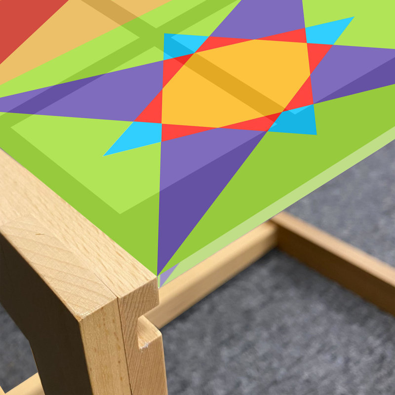 Modern Coffee Table, Colorful Design Of Quirky Shapes And Geometric Formation Circles And Triangles, Acrylic Glass Center Table With Wooden Frame For Offices Dorms Multicolor