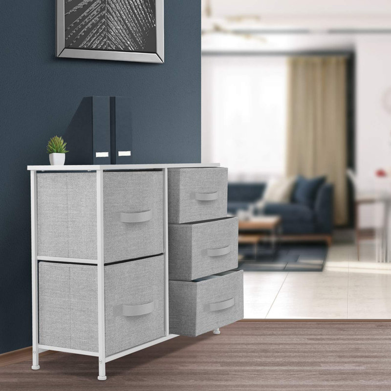 Sorbus 5 Drawers Dresser with Steel Frame and Wood Top, White
