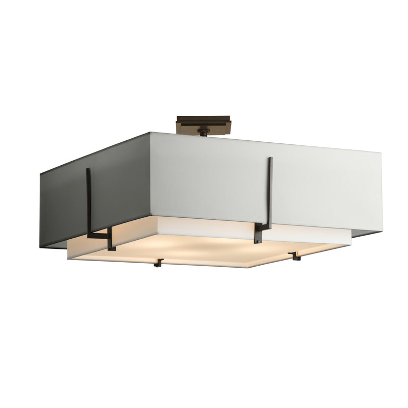 Exos Square Large Double Shade Semi Flush Mount, Oil Rubbed Bronze, Natural Anna