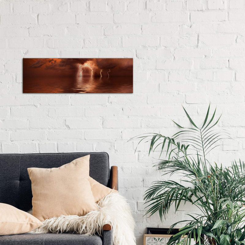 Lightning Storm Over The Sea by Panoramic Images - Wrapped Canvas Panoramic Print, 152.4 cm H x 50.8 cm W x 1.91 cm D