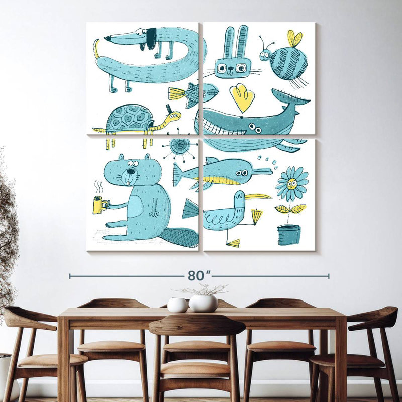 Blue Doodles, 74" H x 74" W
