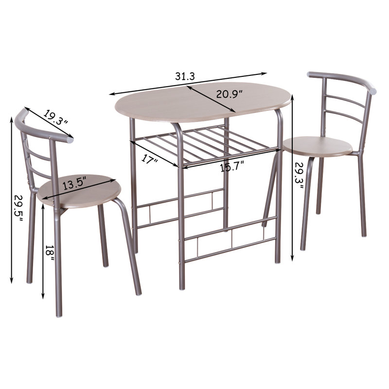 Volmer 3 - Piece Bistro Dining Set, Gray/Silver