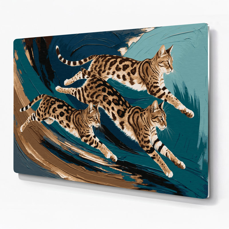 Art mural en métal chats californien gris pailleté, H 11 po x l 14 po