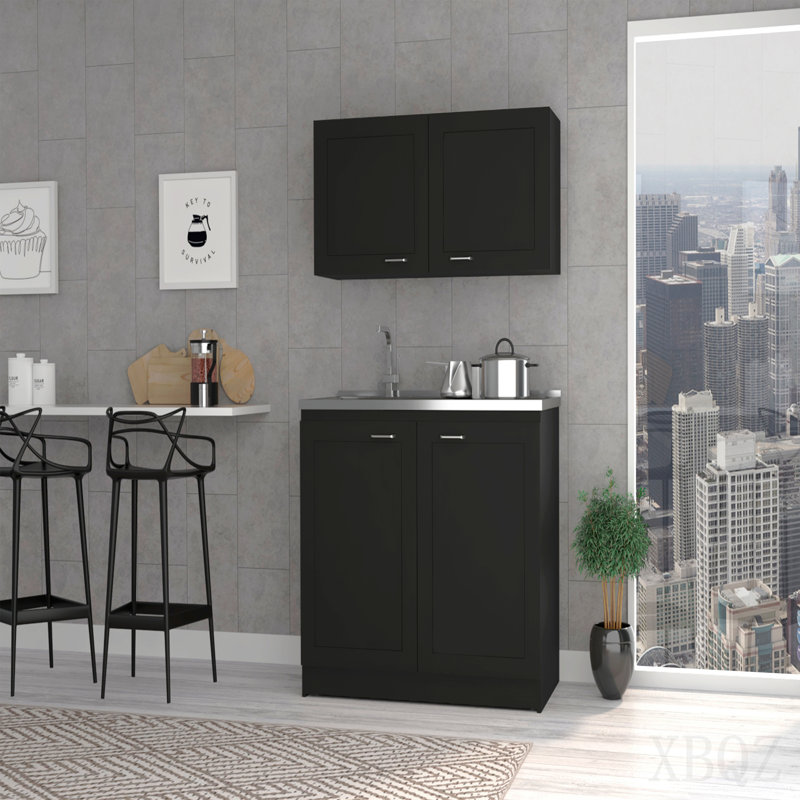 Armoire, deux tablettes noires
