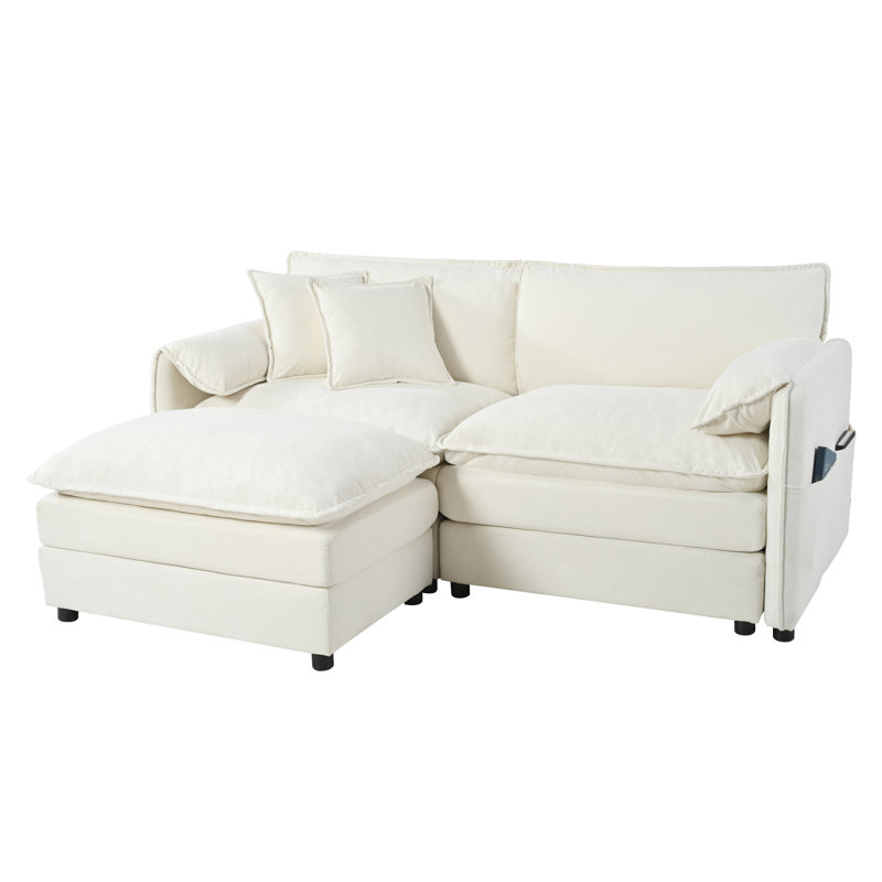 Canapé modulaire en chenille beige avec repose-pieds et canapé-lit modulaire en L pour salon et appartement, Beige