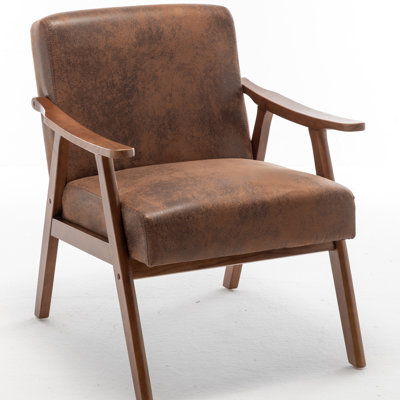 Chaise d'appoint avec siège en microfibre et structure en bois massif, style Mid-Century moderne, brun, pour les petits espaces, revêtement brun, conception moderne