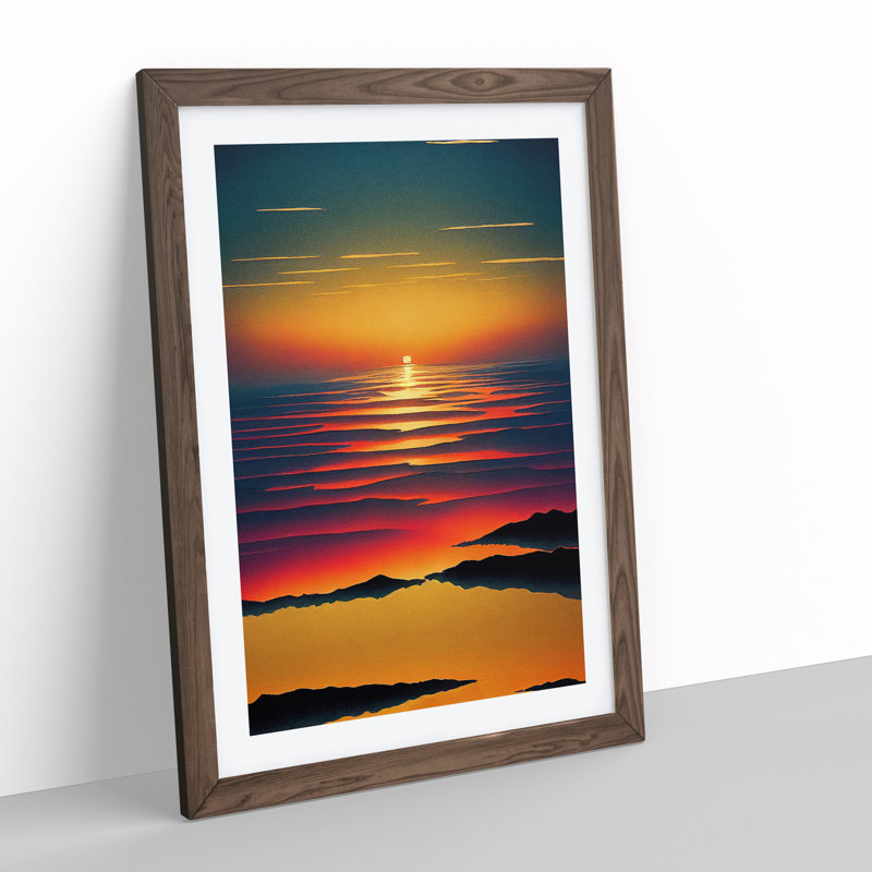 Sunset Watercolour Art No.5 - Framed Print, 34cm H x 25cm W x 2cm D, Walnut Framed