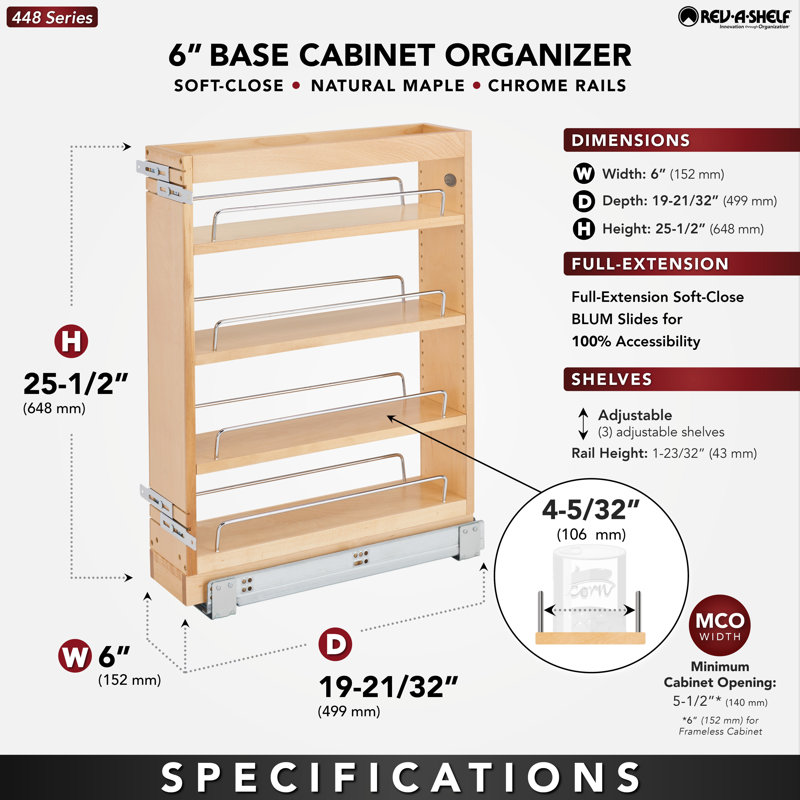 Maple Wood Soft-Close Pull-Out Cabinet Organizer