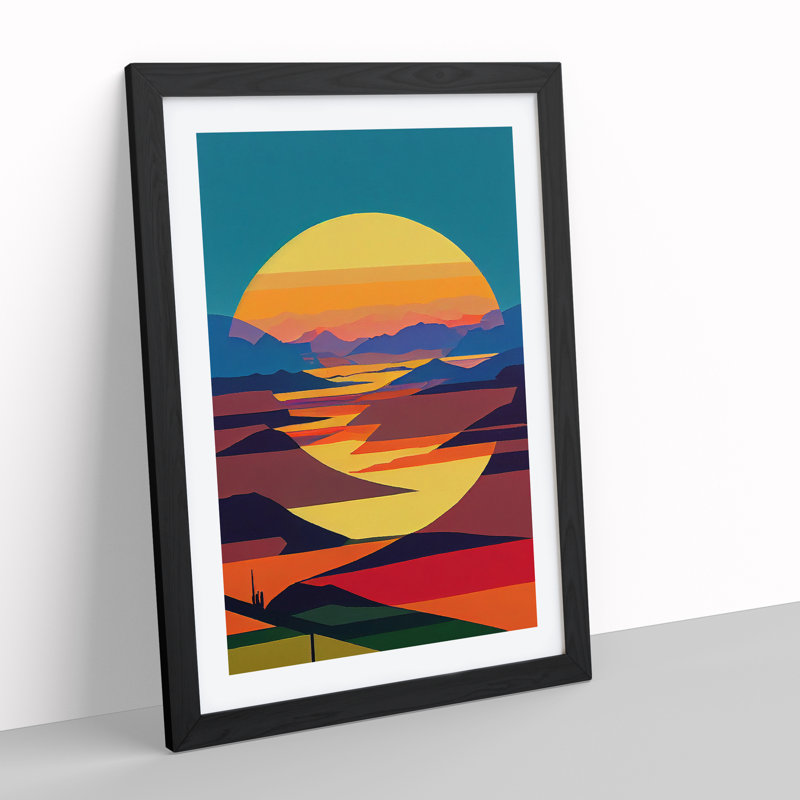 Boundless Sunset Abstract - Wall Art, Black Framed, 66cm H x 48cm W x 2cm D, White