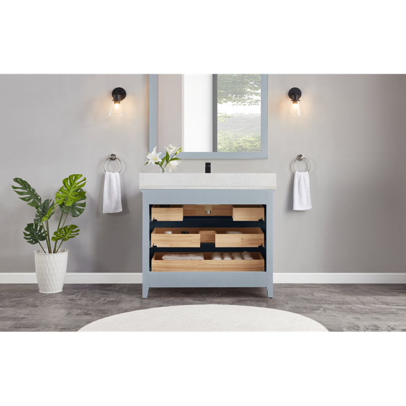 42" Cadet Finish Solid Wood Sink Vanity  With 1' Artificial Stone Top, Cadet