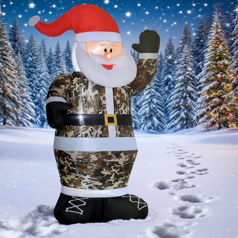 Décorations d'extérieur de Noël gonflables père Noël portant un camouflage