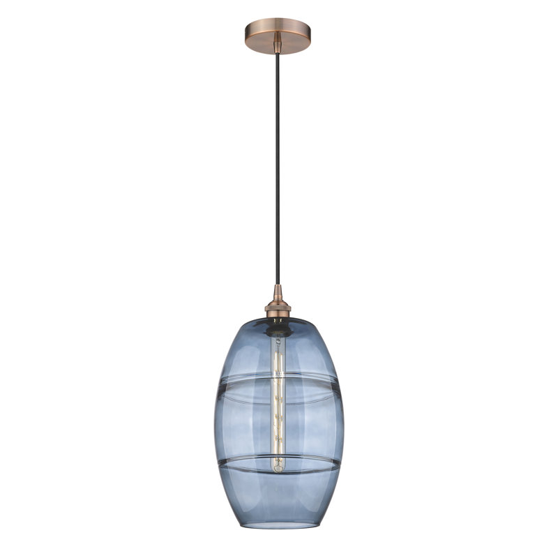 Mini-luminaire suspendu 1 lumière Edison Bettylou-616-G557, H 18,5 po x l 10 po x P 10 po, Bleu princesse, Cuivre antique