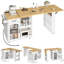 Îlot de cuisine l 74,8 po avec table pivotante à 360 ° extensible et station de charge, îlot de cuisine roulant avec tablettes de rangement latérales et support à verres à vin, roulettes verrouillables-46826133