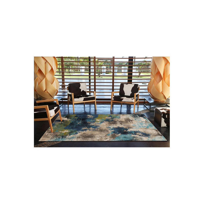 Tapis lavable moderne à motif pastel gris, Rectangle 5 pi 1 po x 7 pi 7 po 