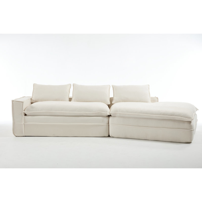Canapé modulaire blanc à 3 places, en tissu, modulable et invitant, modulable pour les espaces de vie avec méridienne orientée vers la droite, confortable, design à espaces multiples