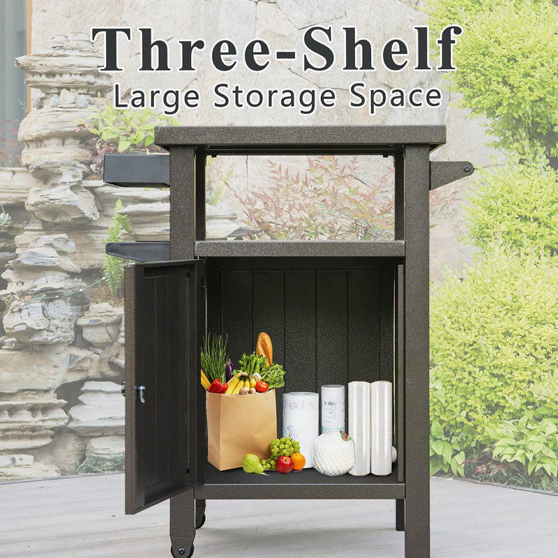 Grill Carts With Storage And Wheels, Brown
