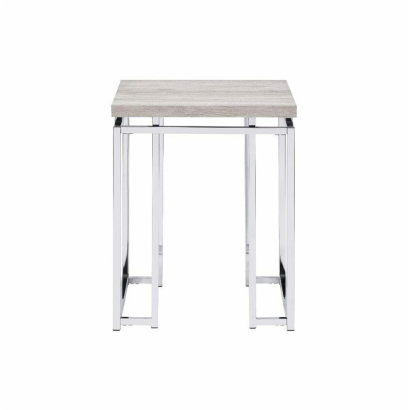 Chic Square End Table with Sturdy Metal Sled Base and Natural Oak Top