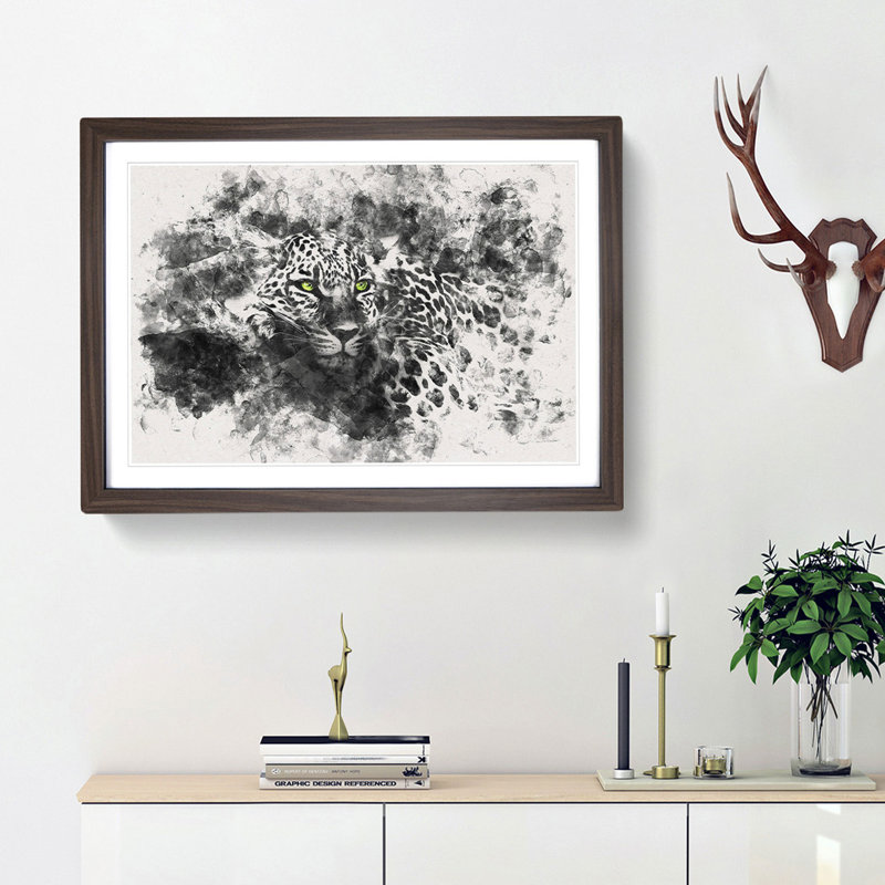 Leopard with Green Eyes High - Picture Frame Painting Print, Walnut Framed, 33cm H x 45cm W x 2cm D