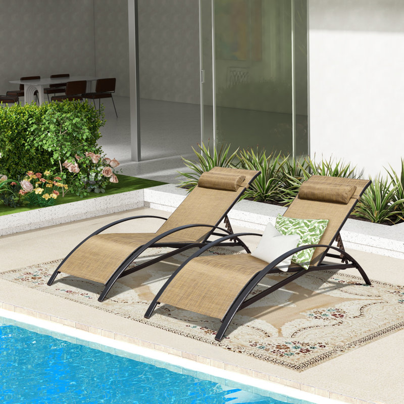 Ensemble de chaises longues inclinables 59,8 po Erommy, Brun