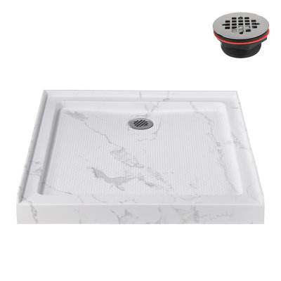 Streamline 36 in. x 36 in. Alcove Acrylic Shower Base in Matte Marble with Center Drain, Drain Included