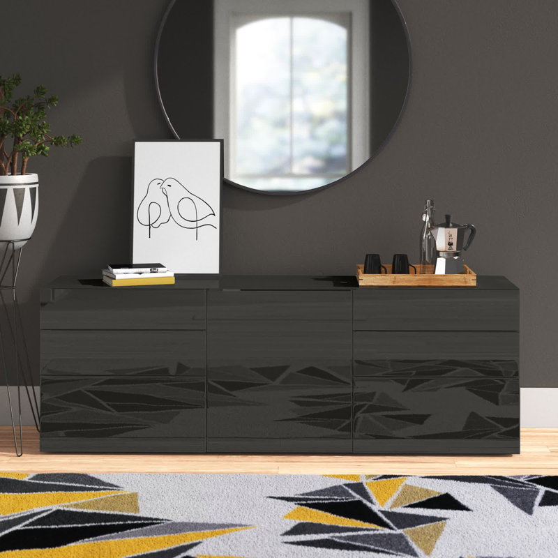 Cadiz 170 Cm Wide 6 Drawer Sideboard, Glossy Anthracite