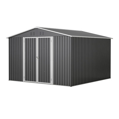 Remise de rangement extérieure 10 x 10 pi, grandes remises à outils en métal avec structure de cadre actualisée et portes verrouillables, remise de jardin pour la cour de jardin