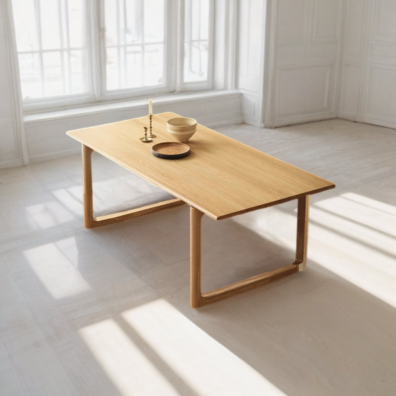 Rinku Ash Rectangular Solid Wood Top with Solid Wood Base Dining Table, 27.55" W x 55.11" L