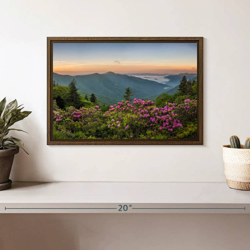 Blue Ridge Mountains View, 13 po x 9 po, Cadre flottant noyer