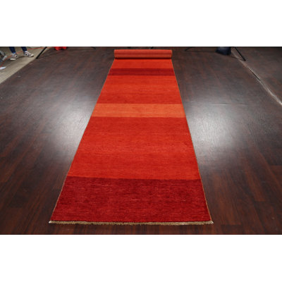 Tapis de couloir unique en laine noué à la main 3 pi 2 po x 15 pi 6 po New Age