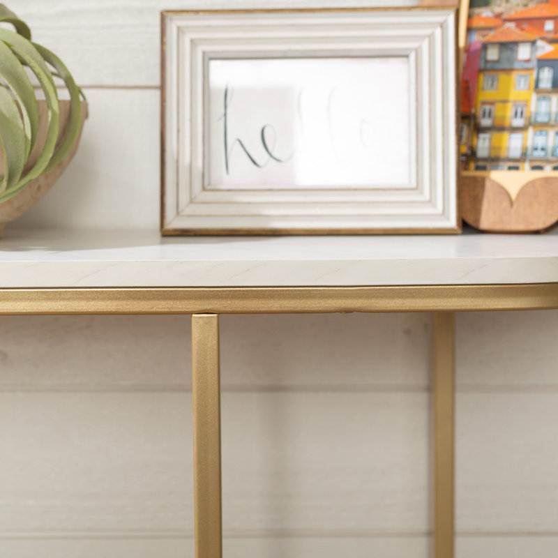 44'' Console Table, Gold, Faux White Marble